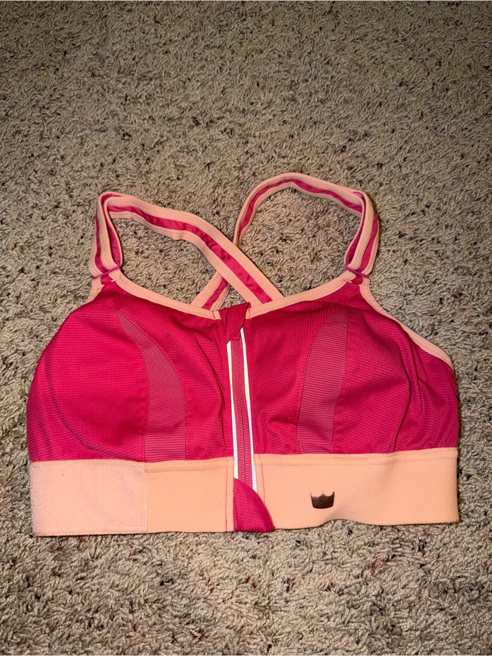 Women’s High-Impact Front-Zip Sports Bra Top in light pink and hot pink